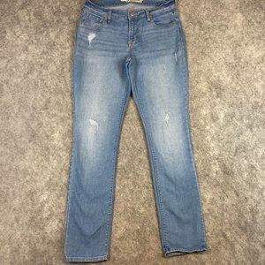 Old Navy Jeans 6 28 Sweetheart Mid Rise Straight Medium Wash Distressed Torn